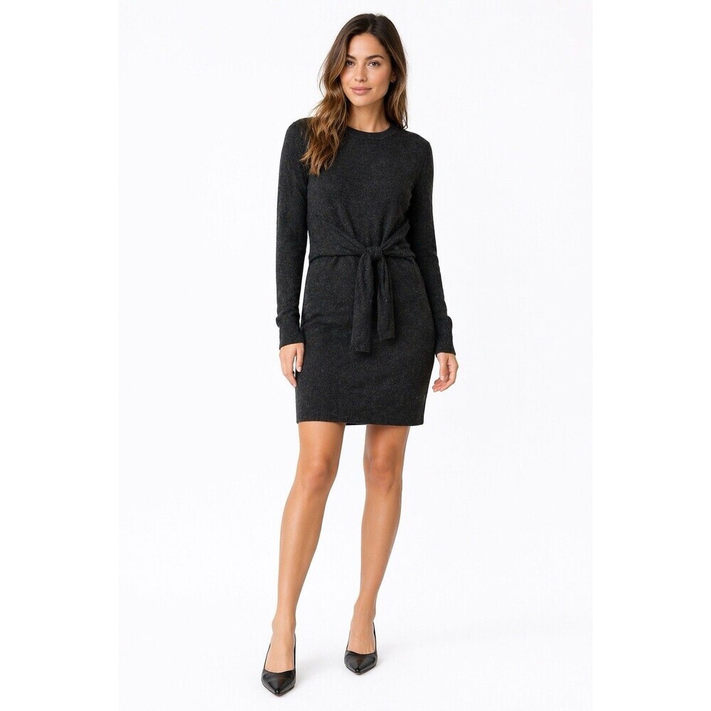VINCE Wool Cashmere Black V Neck Sweater Dress Waist Tie $395 Large Minimalist